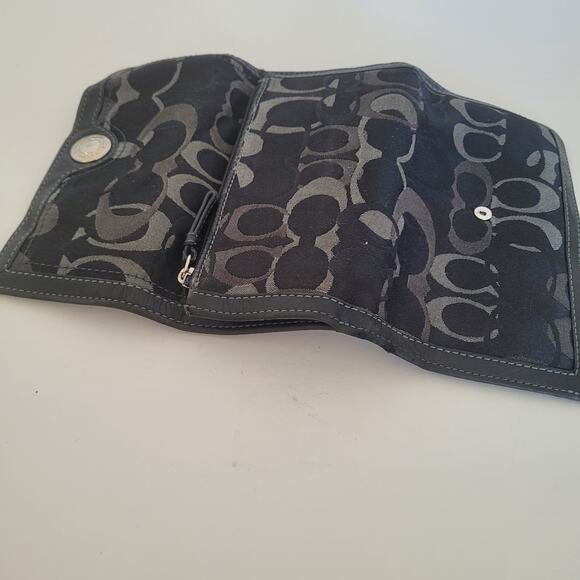 Coach Wallet Canvas Leather Signature Black Trifold 8x4 Large Checkbook Set - Picture 8 of 11